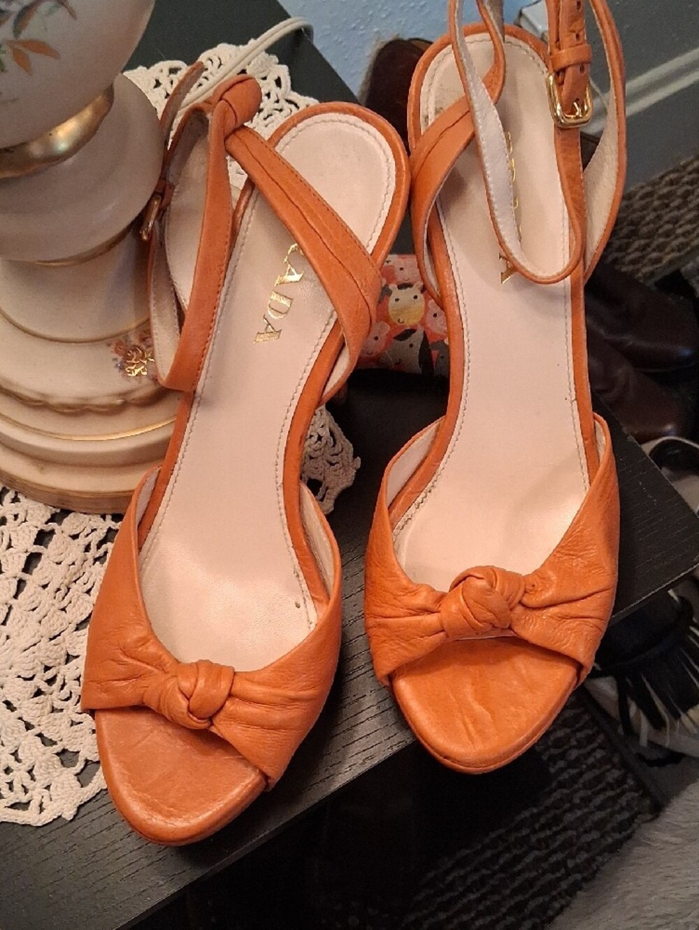Prada Orange Knotted Slingback High Heels - Picture 4 of 8